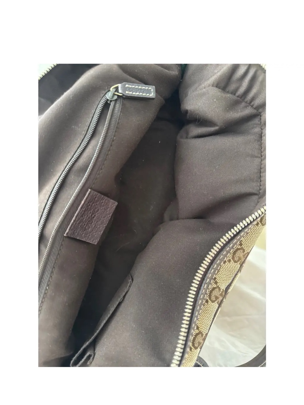 Gucci Princy Beige Monogram Canvas Shoulder Bag with Brown Trim and Web Stripe - Picture 15 of 16